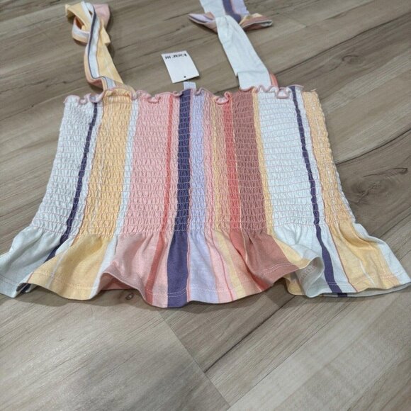 BAR III Women's Sherber Striped Cotton Smocked Peplum Tie-Strap Top SZ Xsmall Xs - Picture 2 of 6